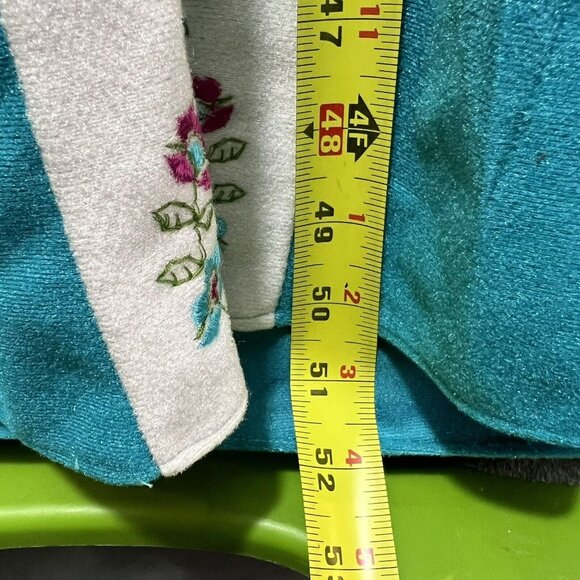 Vintage 60s‎ Sears Day Home Wear House Coat M Zip Robe Embroidered Turquoise - Picture 3 of 9